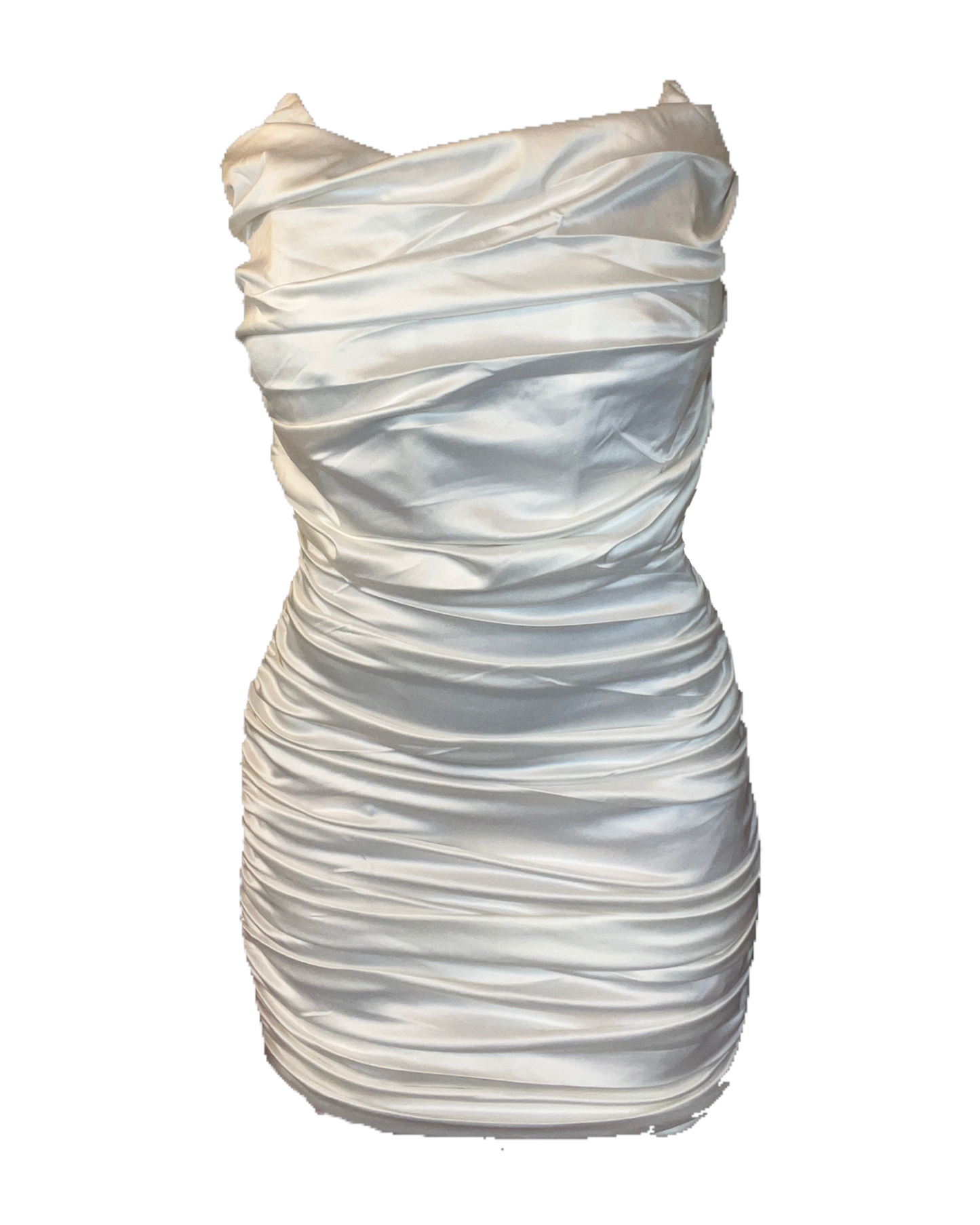 Glossy Satin Ruched Corset White Mini Dress